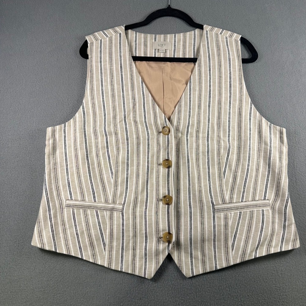 Loft Outlet Striped Linen Blend Vest XXL Tan Blue Waistcoat 797225